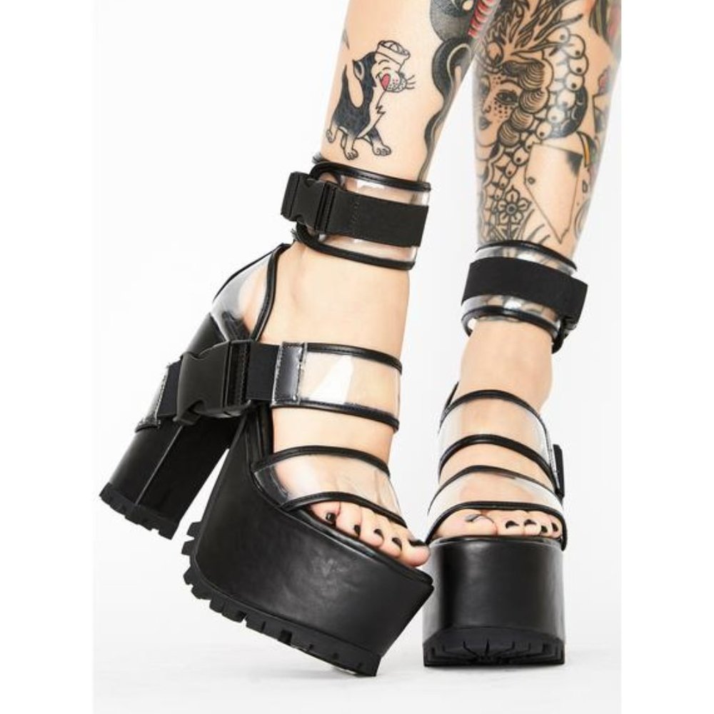 current mood lucite moto heel black size 7